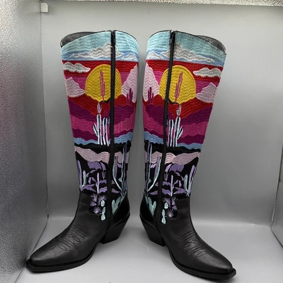 Colorful Desert Scene Embroidered Boots By NASTY GAL - Picture 11 of 17
